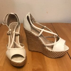 Strappy Off White Wedge Peep Toe